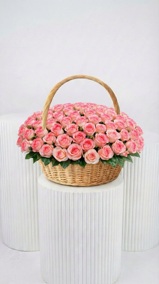 Pink Roses basket - BB Flowers UAE