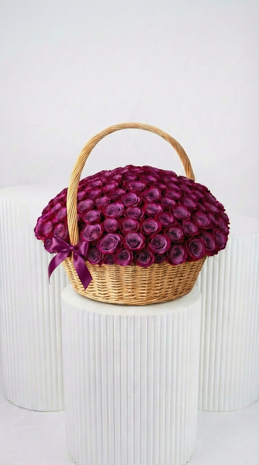 Purple Roses Basket - BB Flowers UAE
