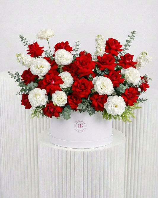 Red White Rose Box - BB Flowers UAE